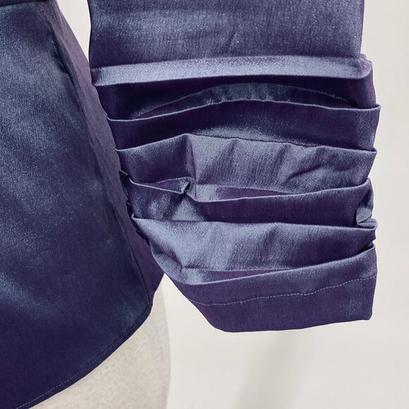 Tadashi Shoji Taffeta Twist Front Blouse Dramatic Wing Collar Slate Blue 14 - Picture 7 of 13